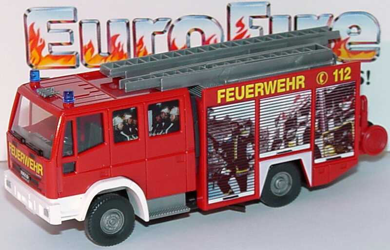 Foto 1:87 Iveco EuroFire LF 16/12 Feuerwehr, gelbe Schrift, Motiv Drehleiter Werbemodell Wiking 2653