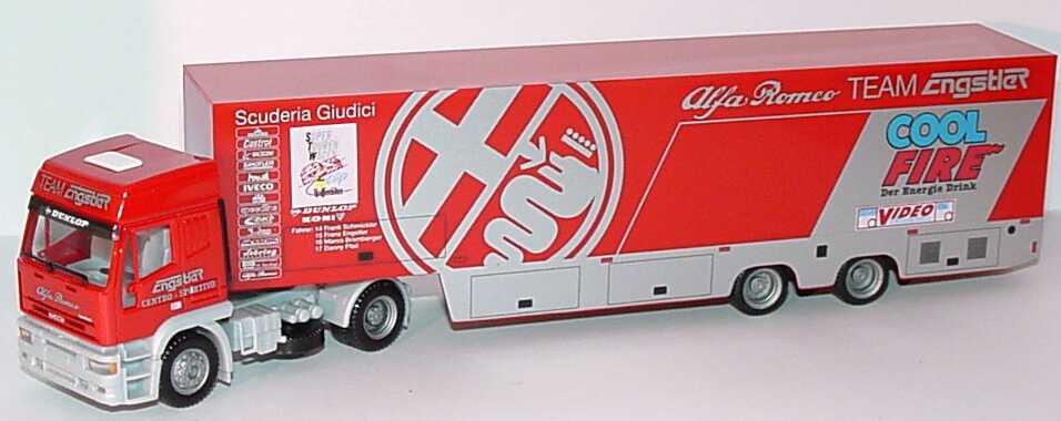 Foto 1:87 Iveco EuroTech Hochdach RenntransportSzg 2/2 STW Alfa Romeo Team Engstler, Cool Fire herpa 037297