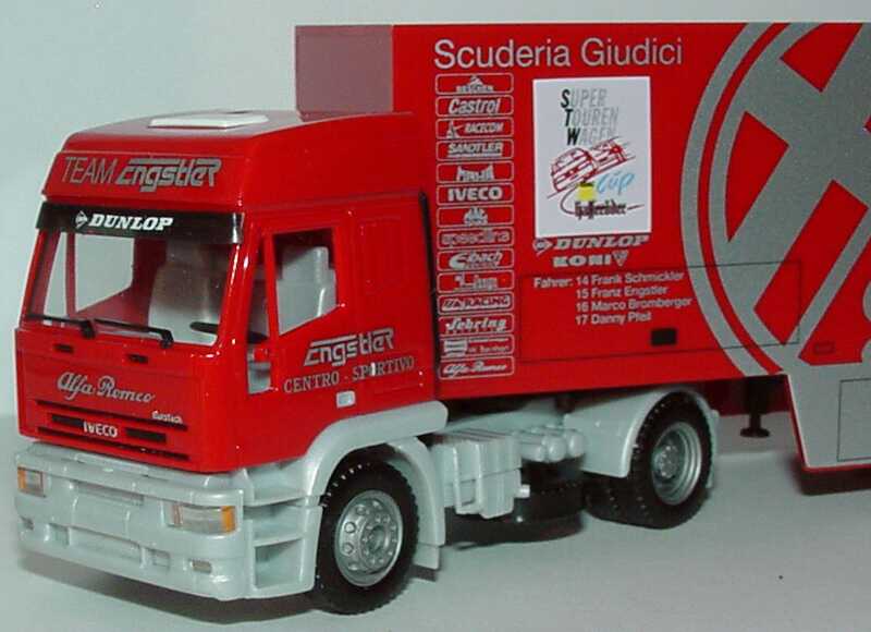 Foto 1:87 Iveco EuroTech Hochdach RenntransportSzg 2/2 STW Alfa Romeo Team Engstler, Cool Fire herpa 037297
