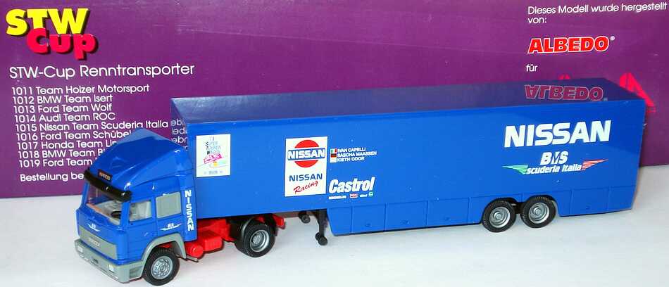 Foto 1:87 Iveco TurboStar Fv KoSzg Cv 2/2 STW-Cup Renntransporter BMS Nissan Racing Suderia Italia Albedo AlphaMarketing1015