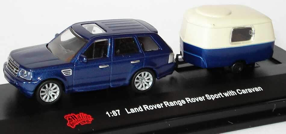 Foto 1:87 Land Rover Range Rover Sport blau-met. mit Wohnwagen Malibu International 06000