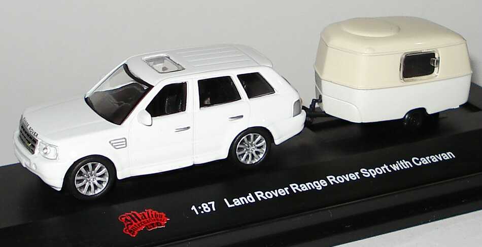 Foto 1:87 Land Rover Range Rover Sport weiß mit Wohnwagen Malibu International 06000
