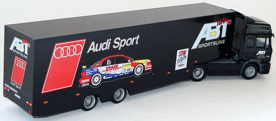 Foto 1:87 MAN F2000 Hochdach Fv Cv RenntransportSzg 2/2 ABT Sportsline, Audi Sport herpa 037556