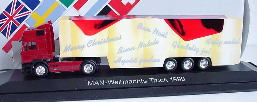Foto 1:87 MAN F2000 Hochdach Fv Cv KoSzg Cv 2/3 Weihnachts-Truck 1999 Werbemodell herpa 09.38069-0164