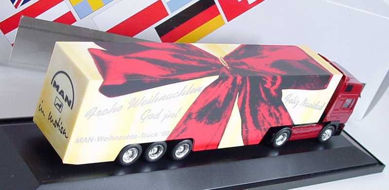 Foto 1:87 MAN F2000 Hochdach Fv Cv KoSzg Cv 2/3 Weihnachts-Truck 1999 Werbemodell herpa 09.38069-0164