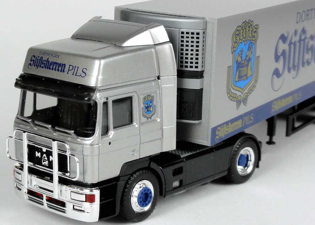 Foto 1:87 MAN F2000 Hochdach Kühlkoffer-Sattelzug Dortmunder Stiftsherren Pils - herpa