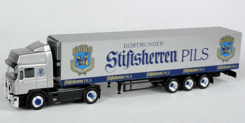 Foto 1:87 MAN F2000 Hochdach Kühlkoffer-Sattelzug Dortmunder Stiftsherren Pils - herpa