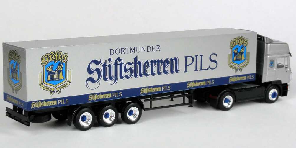Foto 1:87 MAN F2000 Hochdach Kühlkoffer-Sattelzug Dortmunder Stiftsherren Pils - herpa
