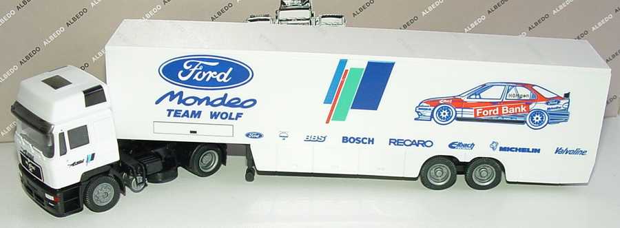 Foto 1:87 MAN F2000 Hochdach KoSzg 2/2 STW-Cup Renntransporter Ford Moneo Team Wolf Albedo 600017
