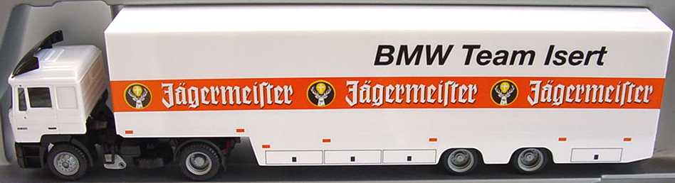 Foto 1:87 MAN F2000 Renntransporter BMW Team Isert Jägermeister - herpa 037549