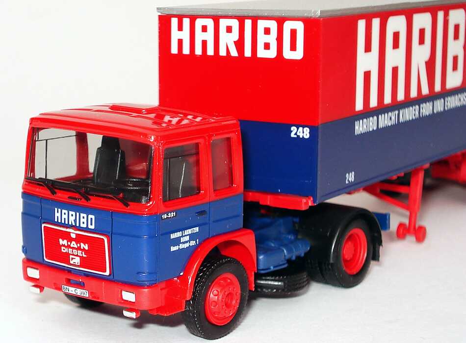 Foto 1:87 MAN F8 KoSzg 2/3 Haribo - Haribo mach Kinder froh und Erwachsene ebenso herpa 153072