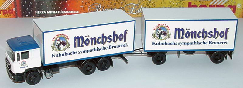 Foto 1:87 MAN F90 GetränkeKoHgz 3/2 Kulmbacher Mönchshof - Kulmbachs sympathische Brauerei. herpa 182041