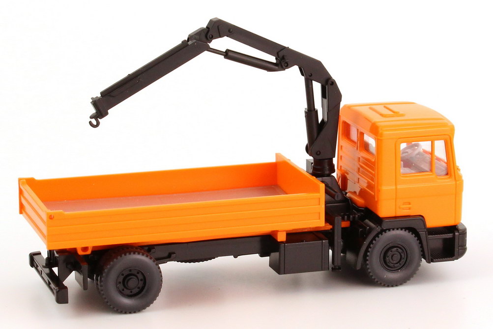 Foto 1:87 MAN F90 (K) 2a Kipper mit Ladekran kommunal-orange (in Pappverpackung) Wiking 67501