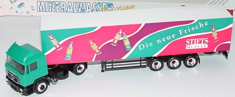 Foto 1:87 MAN F90 KoSzg 2/3 Stifts Quelle - Die neue Frische (Mineralwasser Edition 1995) herpa 184069