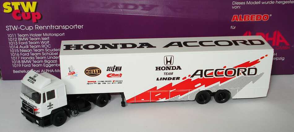 Foto 1:87 MAN F90 KoSzg Cv 2/2 STW-Cup Renntransporter Honda Team Linder Albedo AlphaMarketing1017