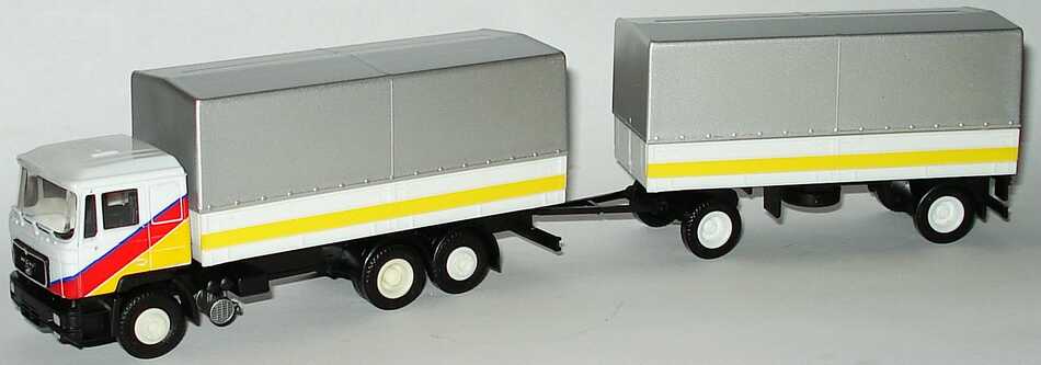 Foto 1:87 MAN F90 PPHgz 3/2 weiß/grau mit Streifendesign gelb/rot Albedo