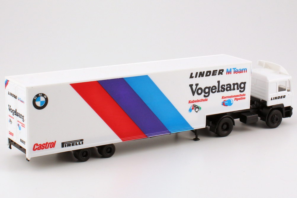 Foto 1:87 MAN F90 JuKoSzg 2/2 Renntransporter DTM 1990 Linder M-Team, Vogelsang herpa 859173