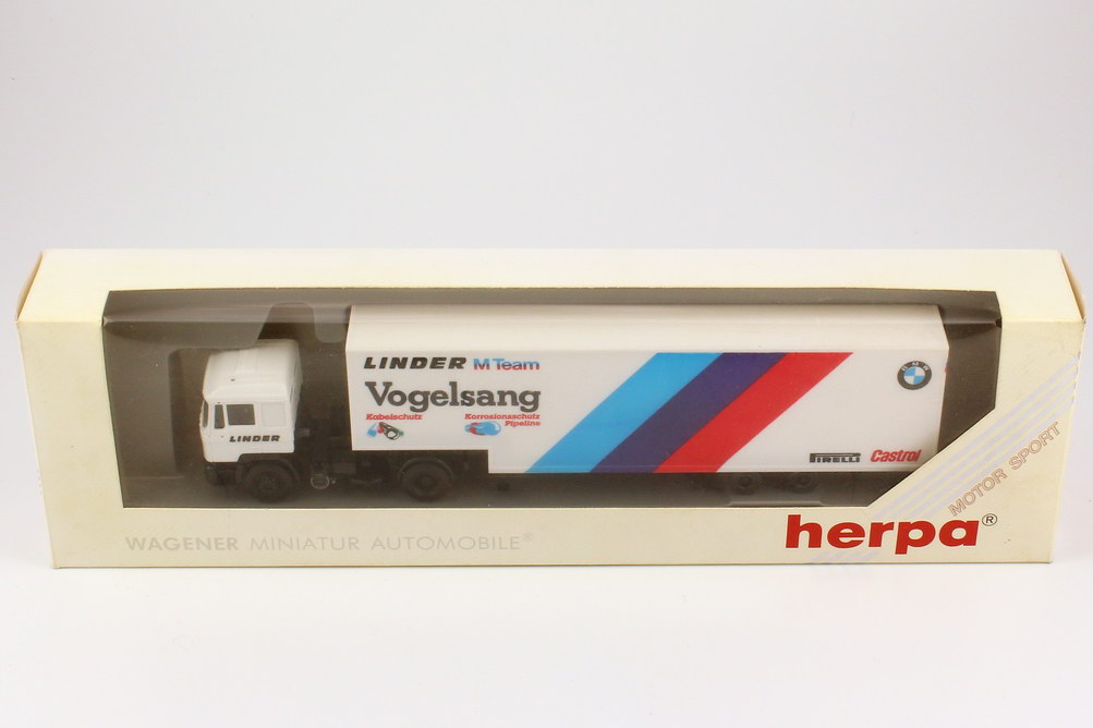 Foto 1:87 MAN F90 JuKoSzg 2/2 Renntransporter DTM 1990 Linder M-Team, Vogelsang herpa 859173