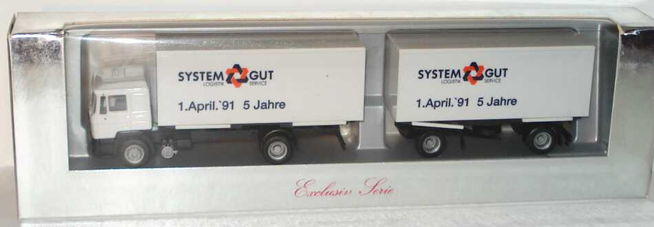 Foto 1:87 MAN F90 WKoHgz 3/2 System Gut Logistik Service, 1. April ´91, 5 Jahre herpa