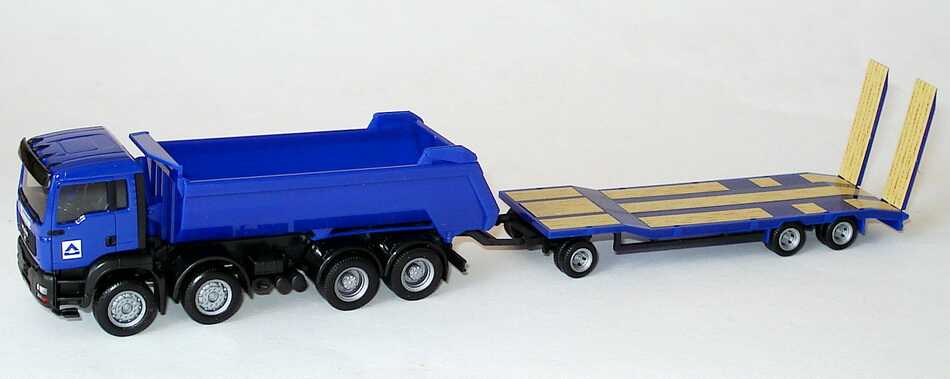 Foto 1:87 MAN TG-A M 4a Baukipper (Rundmulde) mit Goldhofer TU3 Schwerlastanhänger Hochtief herpa 152723