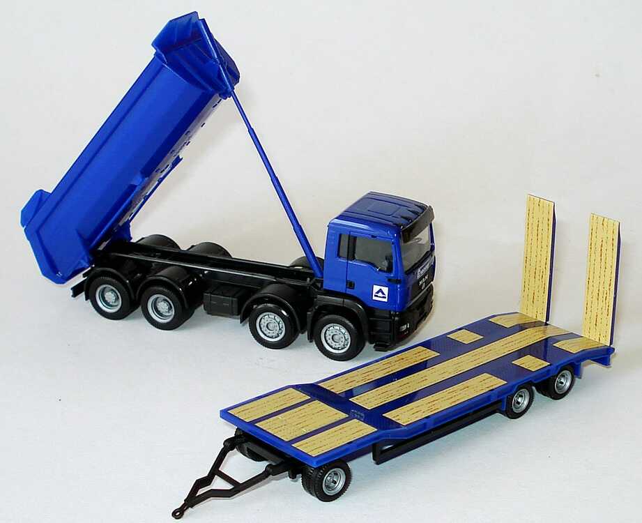 Foto 1:87 MAN TG-A M 4a Baukipper (Rundmulde) mit Goldhofer TU3 Schwerlastanhänger Hochtief herpa 152723