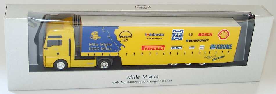 Foto 1:87 MAN TG-A XXL Fv Cv Safeliner GPSzg 2/3 Mille Miglia, 1000 Miles Werbemodell herpa 09.38069-0198