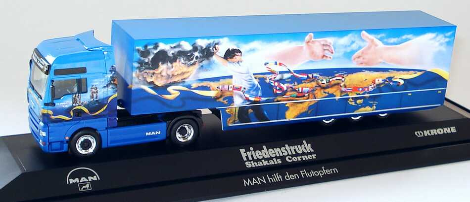 Foto 1:87 MAN TG-A XXL Fv Cv Safeliner KoSzg2/3 Friedenstruck Shakals Corner Werbemodell herpa 09.38069-0255