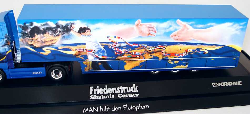 Foto 1:87 MAN TG-A XXL Fv Cv Safeliner KoSzg2/3 Friedenstruck Shakals Corner Werbemodell herpa 09.38069-0255