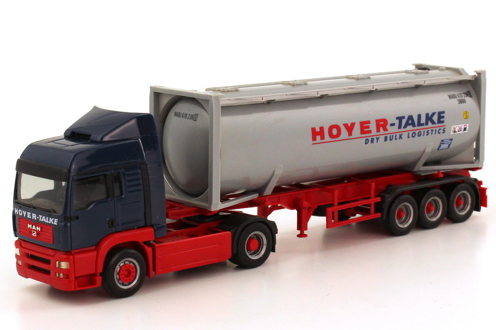 Foto 1:87 MAN TG-A LX 30ft. Drucksilocontainer-Szg 2/3 Hoyer-Talke Dry Bulk Logistics herpa 151085