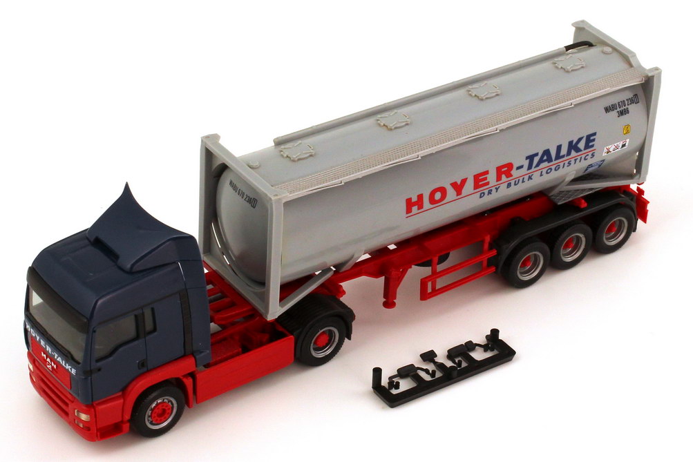 Foto 1:87 MAN TG-A LX 30ft. Drucksilocontainer-Szg 2/3 Hoyer-Talke Dry Bulk Logistics herpa 151085