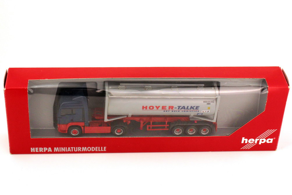 Foto 1:87 MAN TG-A LX 30ft. Drucksilocontainer-Szg 2/3 Hoyer-Talke Dry Bulk Logistics herpa 151085