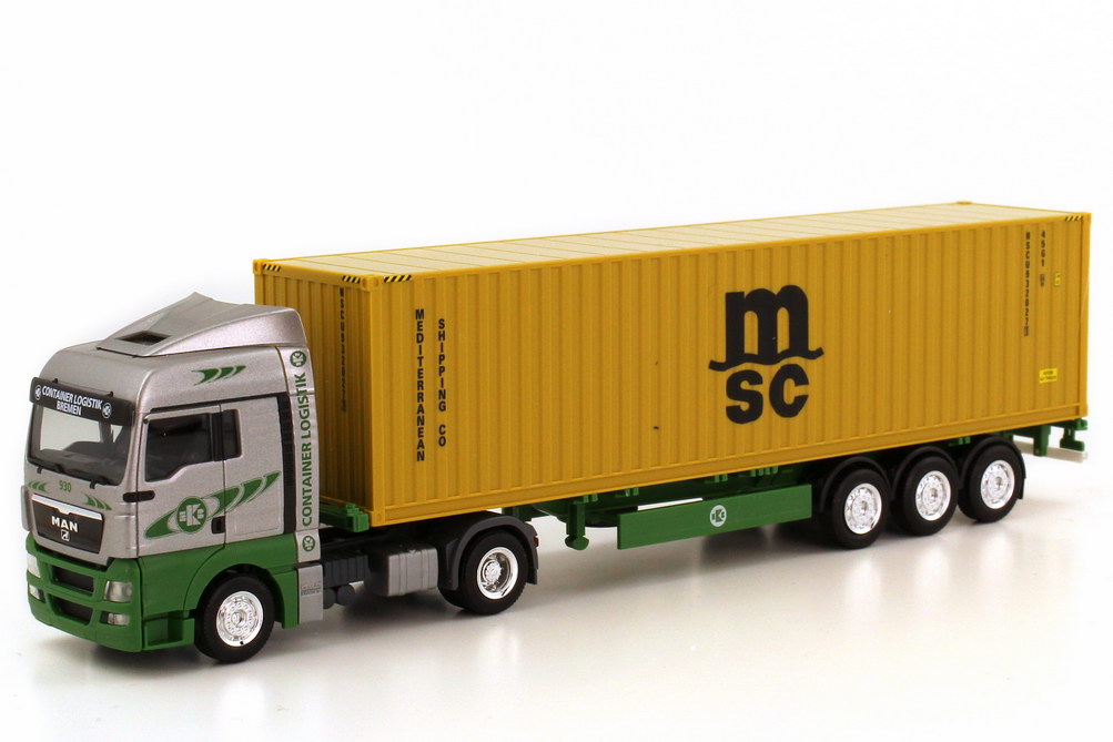 Foto 1:87 MAN TGX XLX Fv 40ft. Container-Szg 2/3 EKB Kieserling, MSC herpa 156370