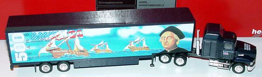 Foto 1:87 Mack CH600 Sleeper MovingVanSzg 3/2 America 500 years, White House/Discovery Idee + Spiel-Sondermodell herpa