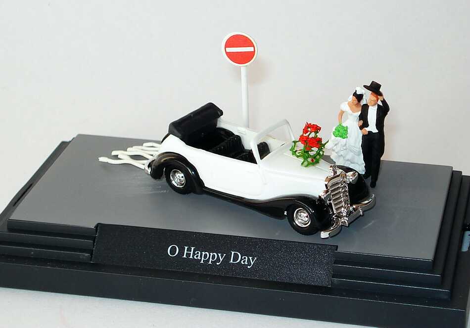 Foto 1:87 Mercedes-Benz 170S Cabrio altweiß/schwarz O Happy Day Hochzeits Kleindiorama Busch