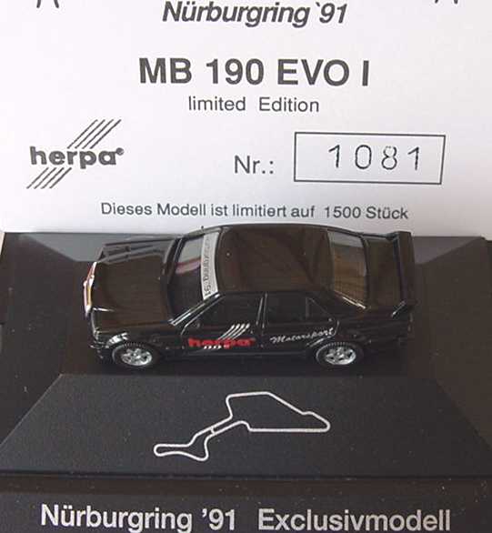 Foto 1:87 Mercedes-Benz 190E 2.5-16 Evolution I schwarz Herpa Motorsport, Nürburgring ´91 herpa