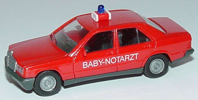 Foto 1:87 Mercedes-Benz 190E Feuerwehr Babynotarzt (Warnleuchte mit  Sockel) herpa
