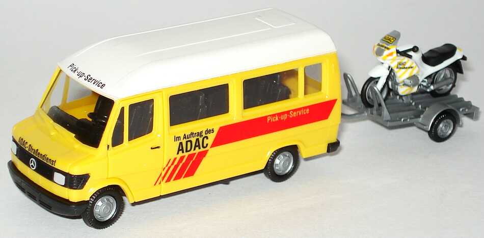 Foto 1:87 Mercedes-Benz 207D Bus Hochdach Motorrad auf Anhänger ADAC, Pick up Service herpa 043038