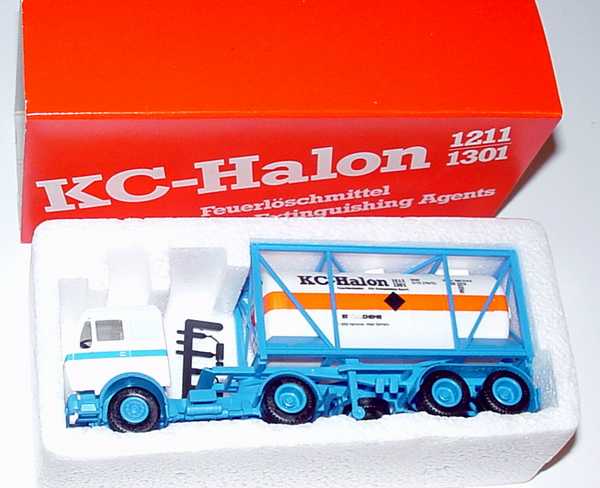 Foto 1:87 Mercedes-Benz 20 TaCoSzg 2/2 Kali Chemie, KC Halon 1211/1301 Feuerlöschmittel (in Werbekarton) herpa