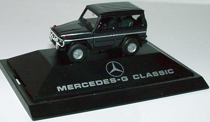 Foto 1:87 Mercedes-Benz 230GE schwarz-met. mit Rammschutz Classic Werbemodell Sockeldruck: Mercedes-G Classic herpa
