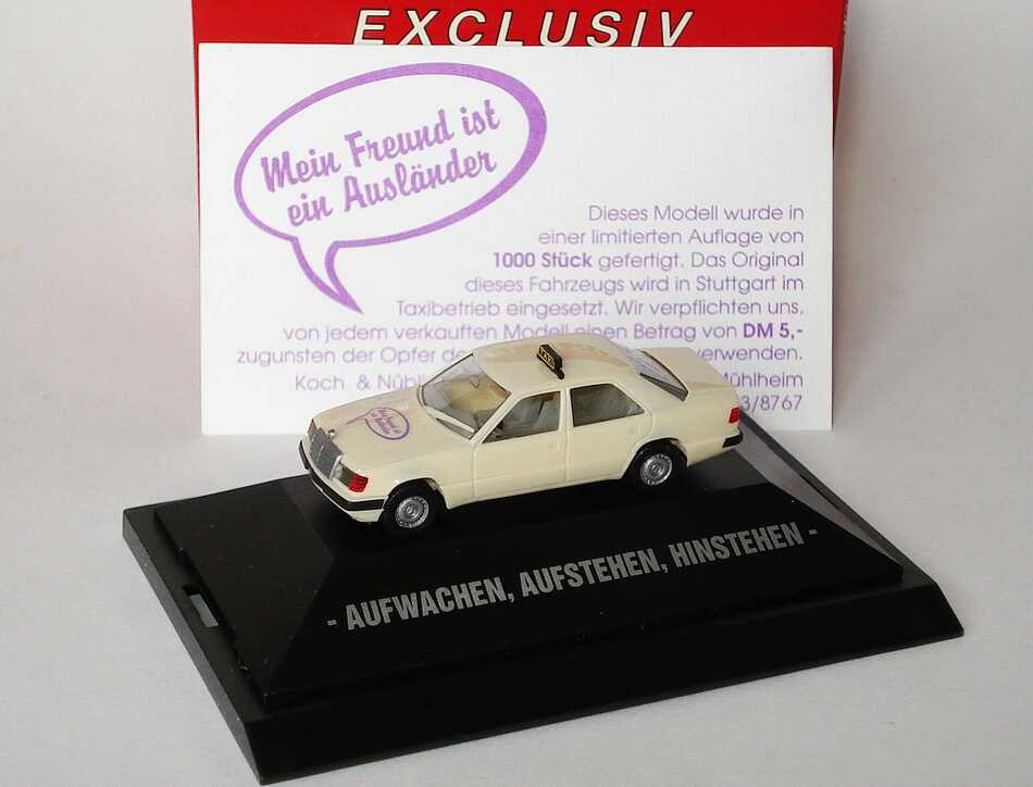 Foto 1:87 Mercedes-Benz 300E (W124) Facelift Taxi Mein Freund ist ein Ausländer (DM 5,- Spendenanteil) herpa