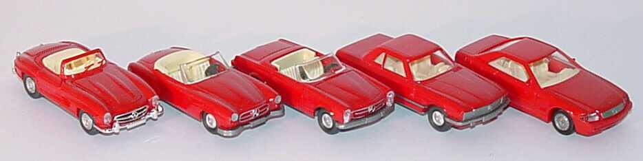 Foto 1:87 Mercedes-Benz 40 Jahre Mercedes SL (5x SL rot in Videohülle) Werbemodell Wiking 99552