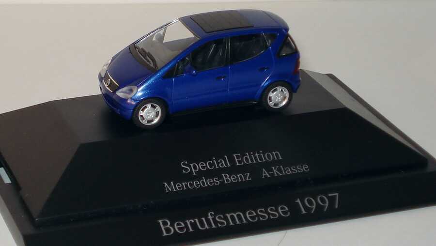 Foto 1:87 Mercedes-Benz A-Klasse (W168) mit Faltdach blau-met. Berufsmesse 1997 Werbemodell herpa