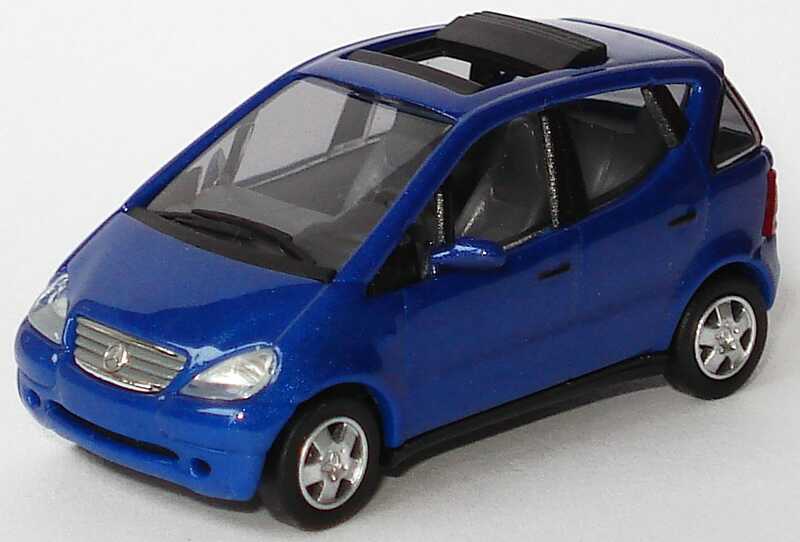 Foto 1:87 Mercedes-Benz A-Klasse (W168) Avangarde mit Faltdach offen royalblau-met. Busch 48601