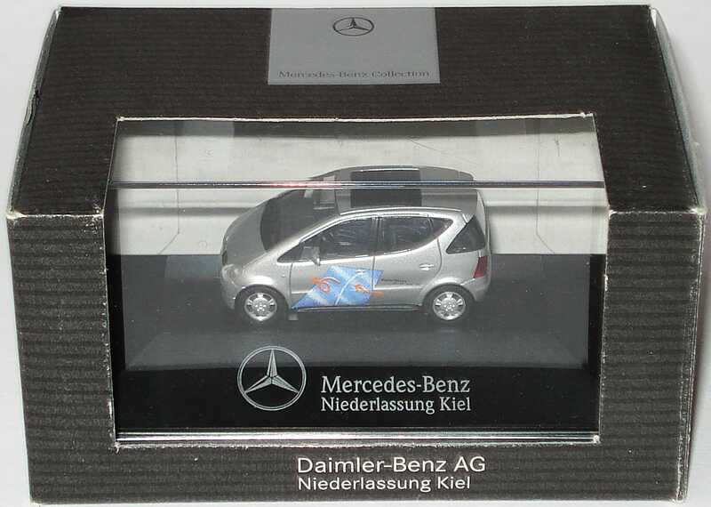 Foto 1:87 Mercedes-Benz A-Klasse (W168) mit Faltdach silber-met. Mercedes-Benz Niederlassung Kiel, Kieler Woche 1997 Werbemodell herpa