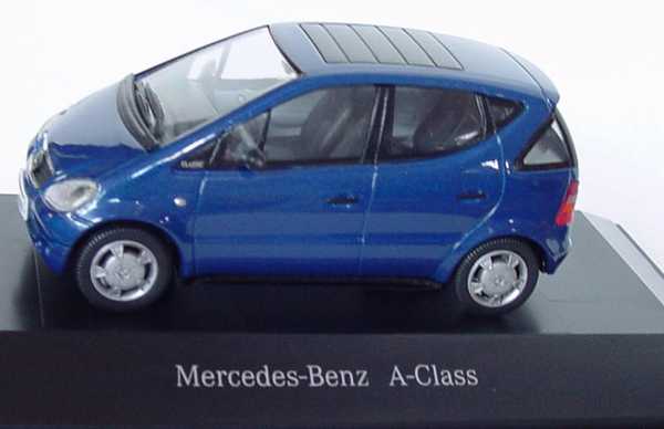 Foto 1:43 Mercedes-Benz A-Klasse (W168) A 140 Classic mit Faltdach tiefseeblau-met. Werbemodell herpa B66005737