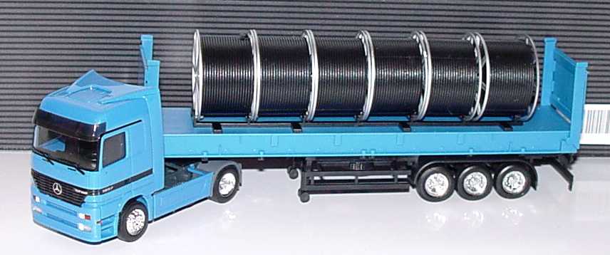 Foto 1:87 Mercedes-Benz Actros LH Fv Cv 40 BulkCoSzg offen blau beladen mit 6 Kabelrollen Werbemodell herpa B66000452