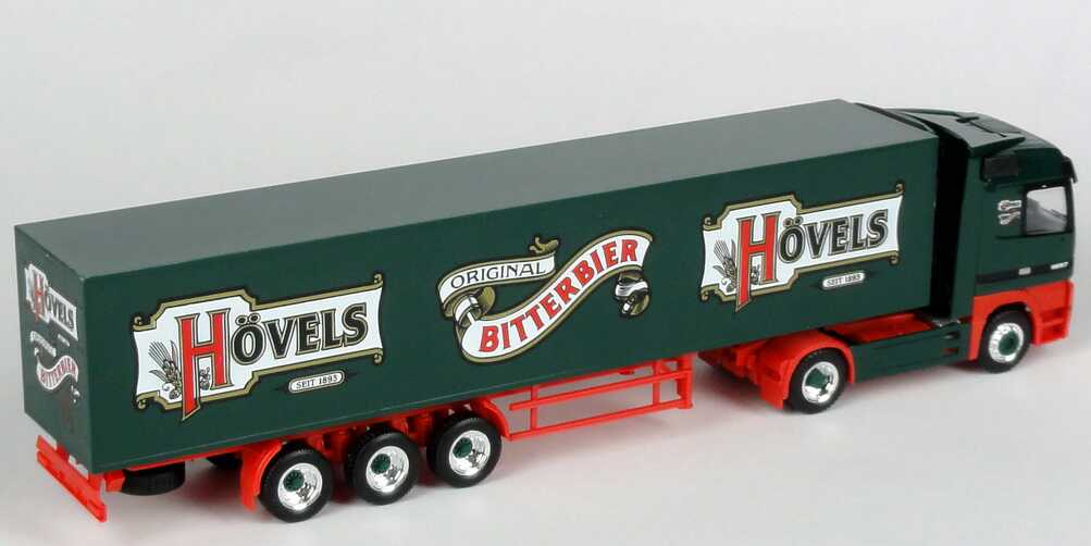 Foto 1:87 Mercedes-Benz Actros LH Kühlkoffer-Sattelzug Hövels Original Bitterbier - herpa 228992