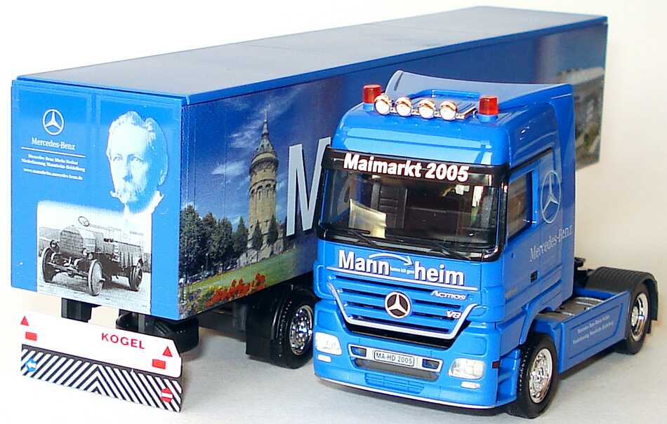 Foto 1:87 Mercedes-Benz Actros LH MP2 Fv Cv GpSzg 2/3 Maimarkt Mannheim 2005, Mann komm ich gern heim Werbemodell herpa 275613