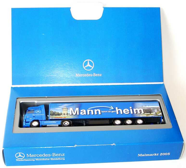 Foto 1:87 Mercedes-Benz Actros LH MP2 Fv Cv GpSzg 2/3 Maimarkt Mannheim 2005, Mann komm ich gern heim Werbemodell herpa 275613