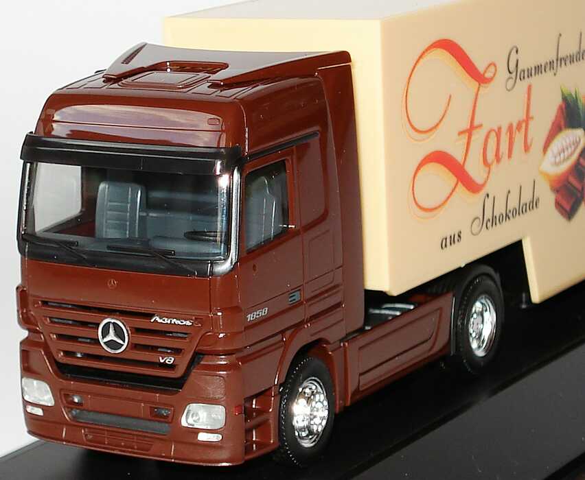 Foto 1:87 Mercedes-Benz Actros LH MP2 Fv Cv KoSzg 2/2 Zart - Gaumenfreuden aus Schokolade Werbemodell (Transport Magazin) herpa B66000555
